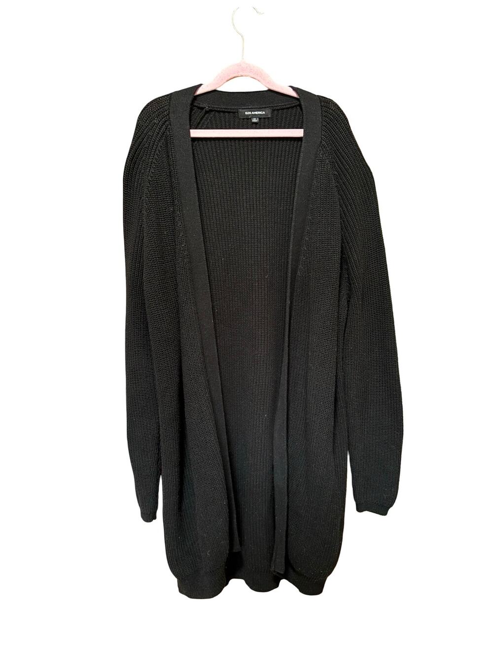 525 America Black Long Open Front Cotton Cardigan Sweater XS